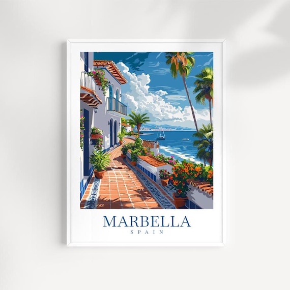 Marbella Spain Travel Print Coastal Cityscape Wall Art
