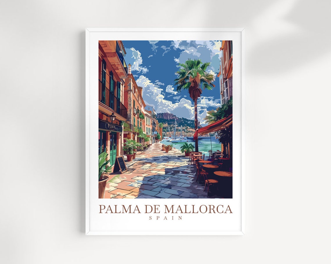 Palma De Mallorca Spain Seaside Promenade Cafe Marina Travel Poster