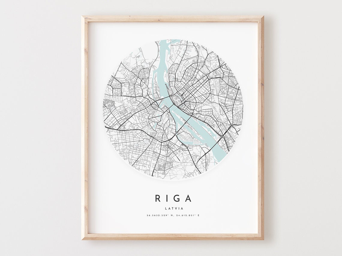 Riga Latvia Minimalist City Street Map Poster With Coordinates