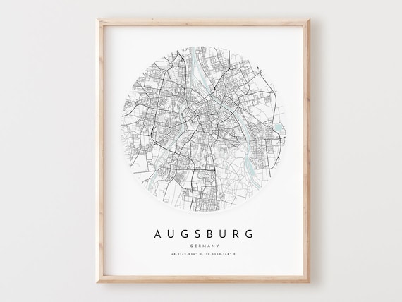 Augsburg Map Print Minimalist City Street Wall Art