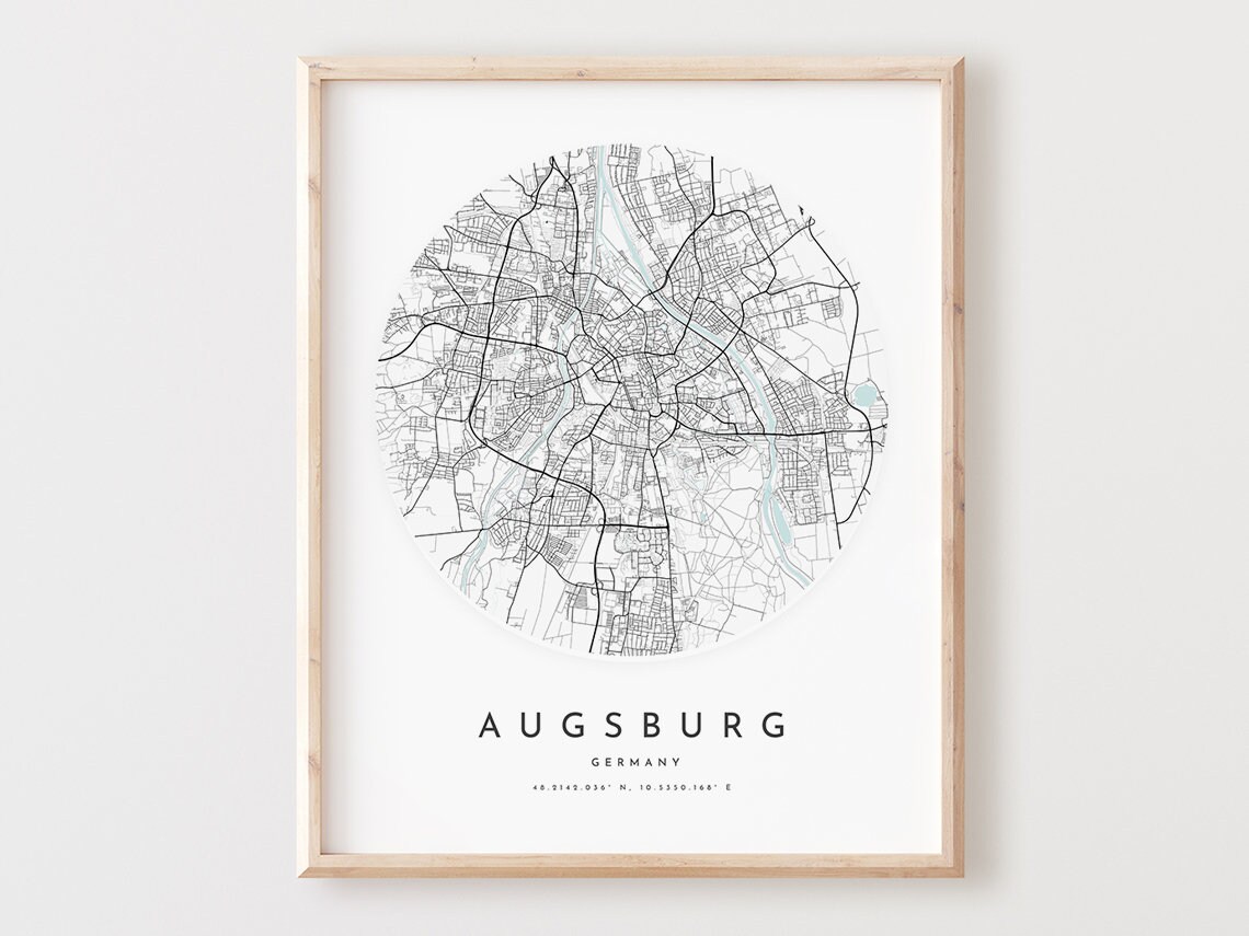 Augsburg Map Print Minimalist City Street Wall Art
