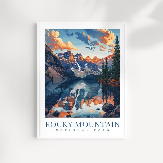 Rocky Mountain National Park Fiery Dusk Lake Reflection Art Print