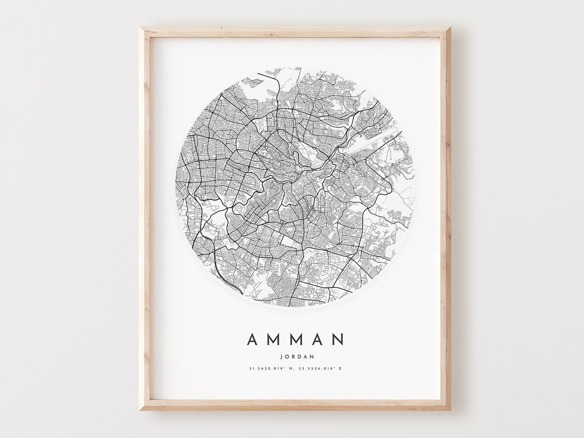 Amman Jordan Circular City Street Map Minimalist Desert Print