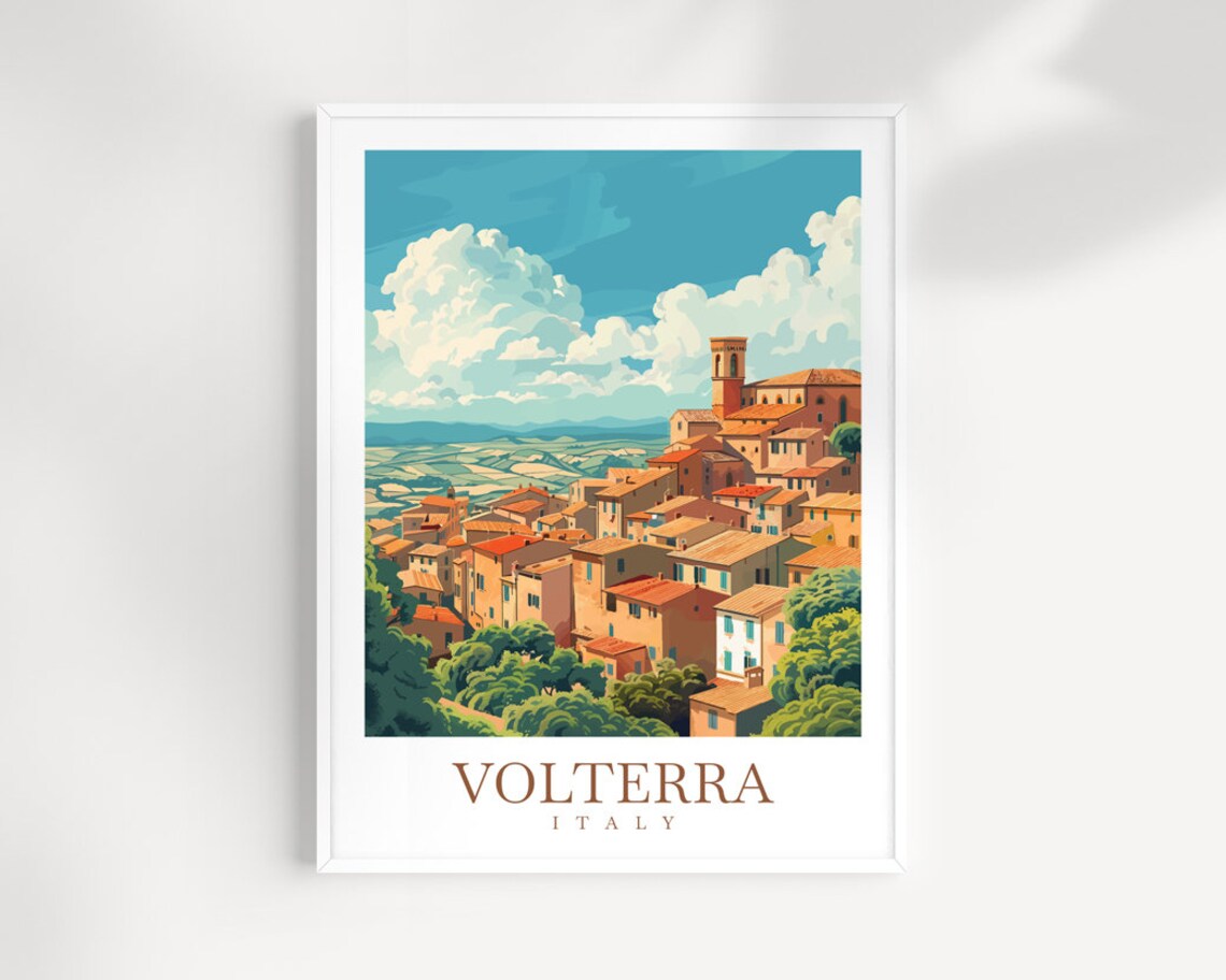Volterra Italy Hilltop Town Panorama Terracotta Travel Poster