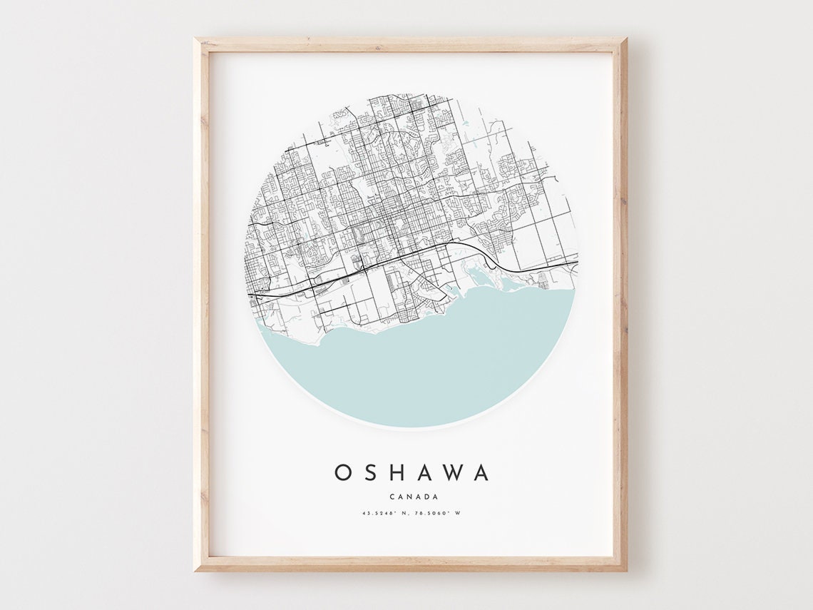 Oshawa Canada Map Poster Minimalist Circular City Street Art