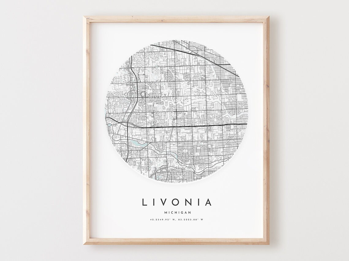 Livonia Michigan Map Print Minimalist City Street Art