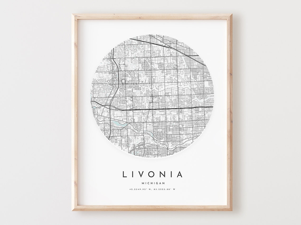 Livonia Michigan Minimalist City Street Map Circle Art Poster