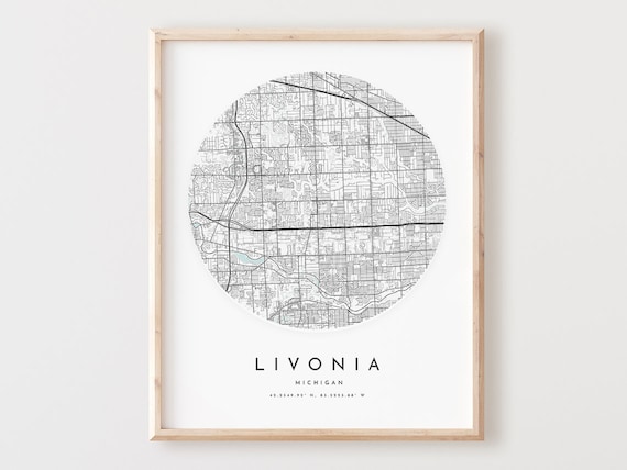 Livonia Michigan Map Print Minimalist City Street Art