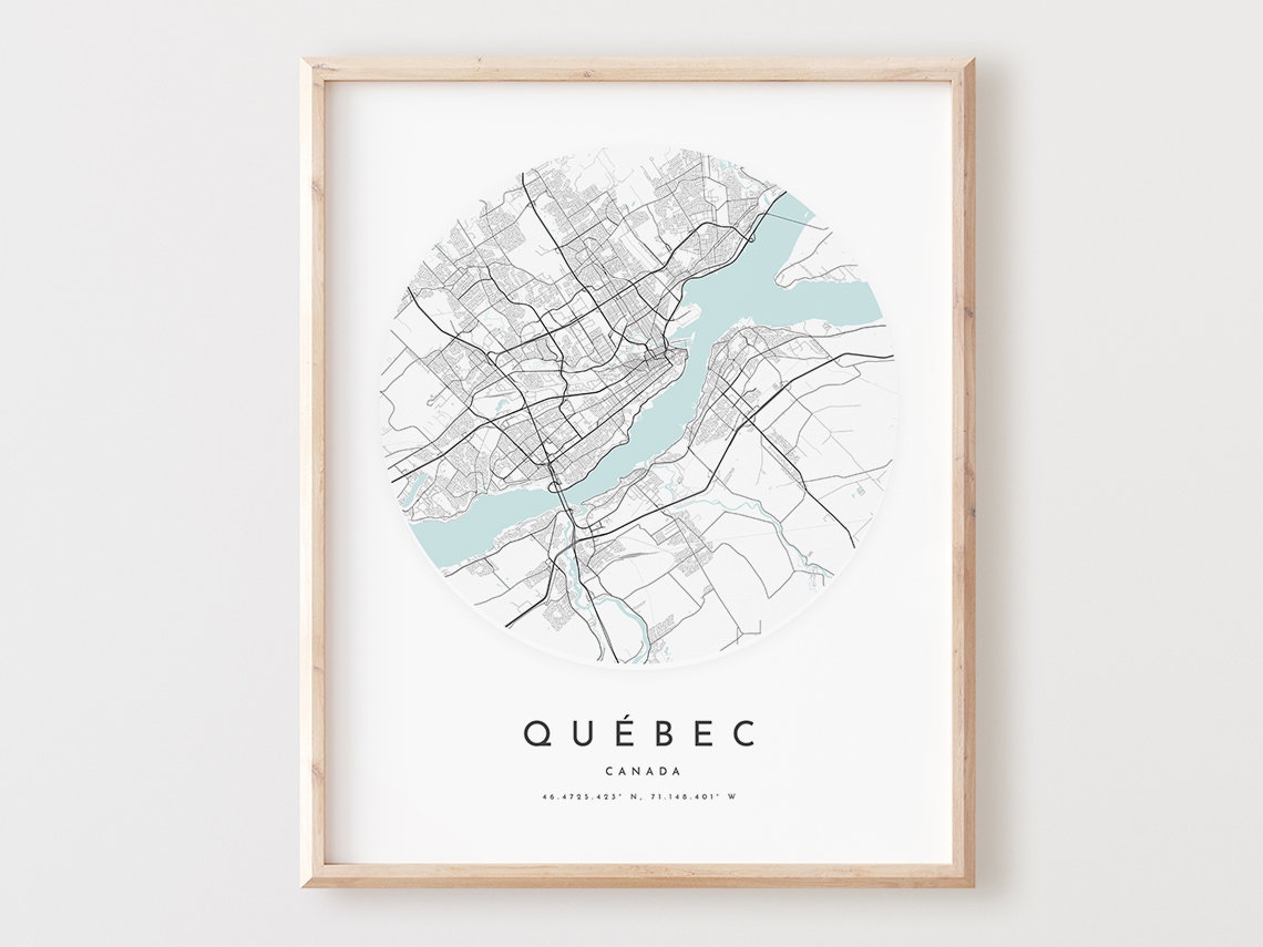 Quebec City Map Print, Minimalist Road Art