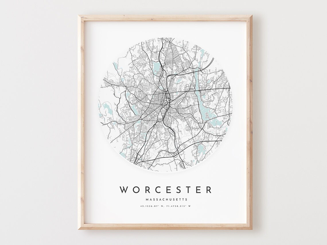 Worcester Massachusetts Minimalist City Map Street Art Print