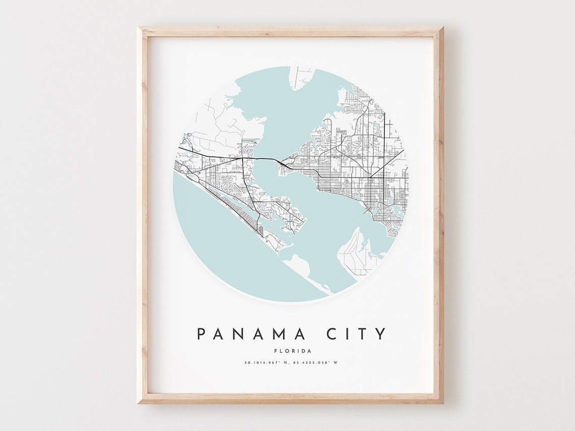 Panama City Florida Round City Map Circle Modern Minimalist Wall Art