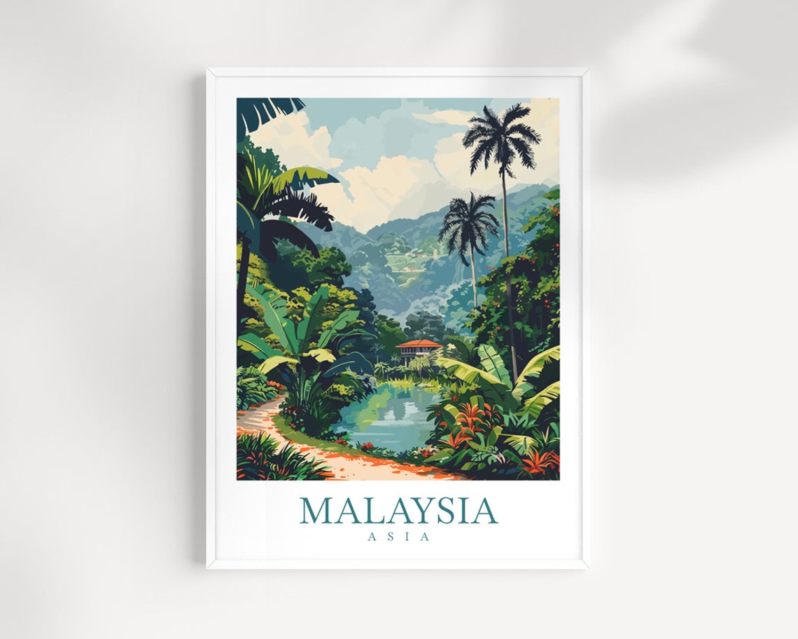 Lush Malaysia Asia Tropical Jungle River Palm Oasis Art Poster