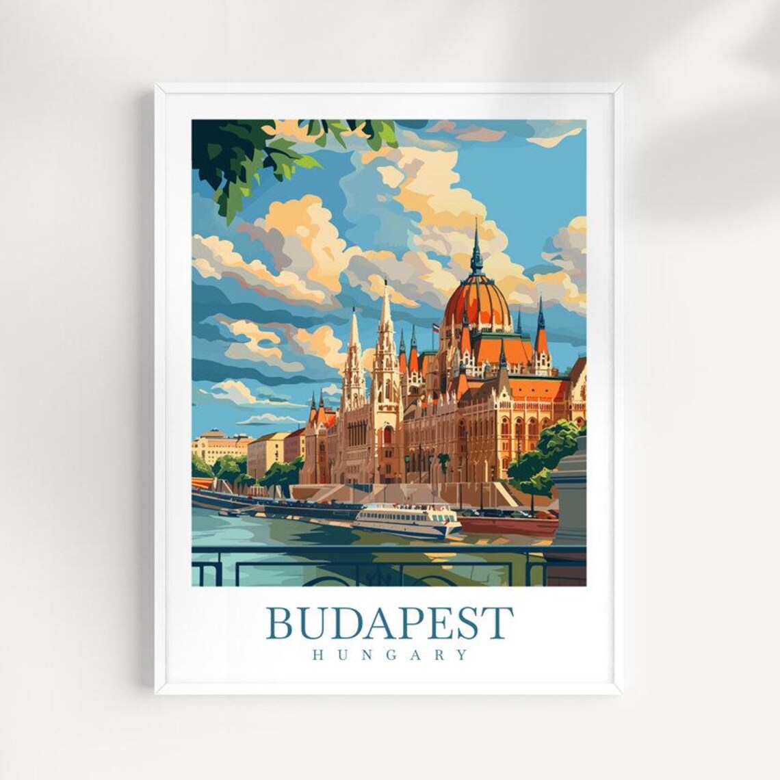 Budapest Hungary Parliament Building Danube River Travel Poster