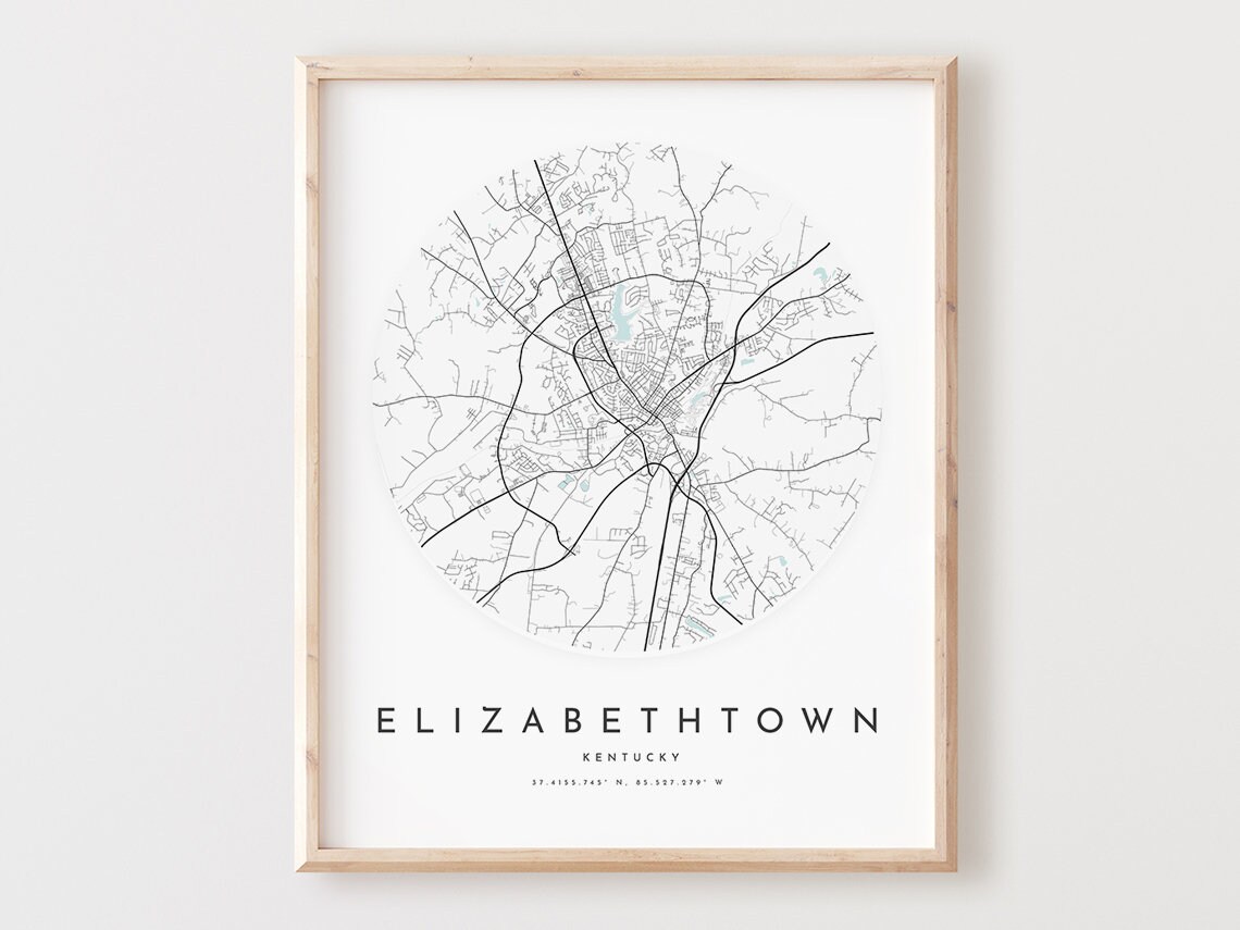 Elizabethtown Kentucky Map Print Modern City Wall Art