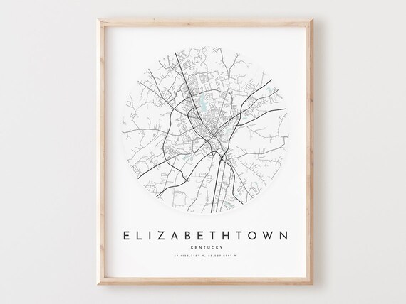 Elizabethtown Kentucky Map Print Modern City Wall Art