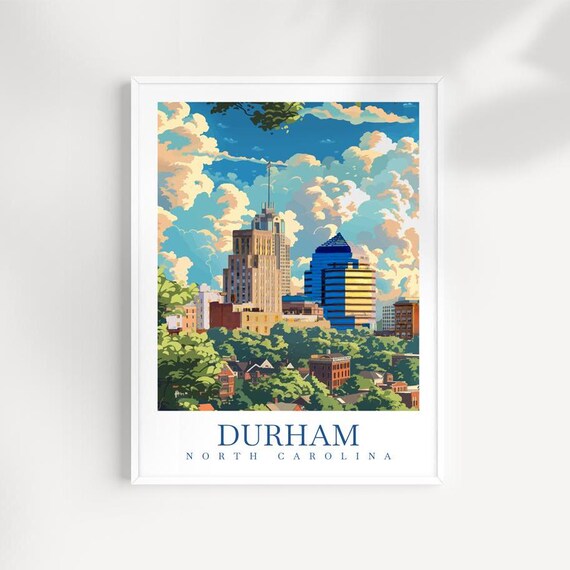 Durham North Carolina Travel Poster Skyline Wall Art