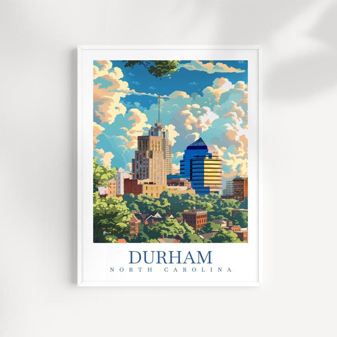 Durham North Carolina Travel Poster Skyline Wall Art