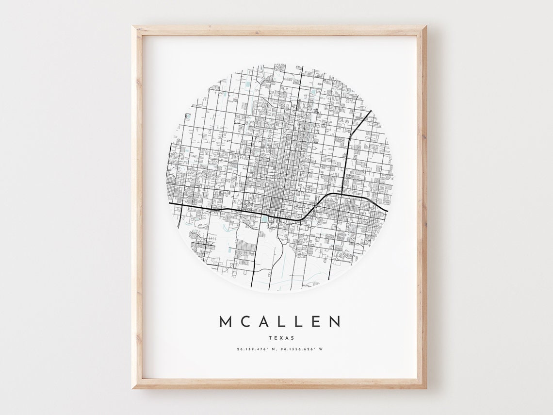 McAllen Texas Round City Map Circle Modern Minimalist Wall Art