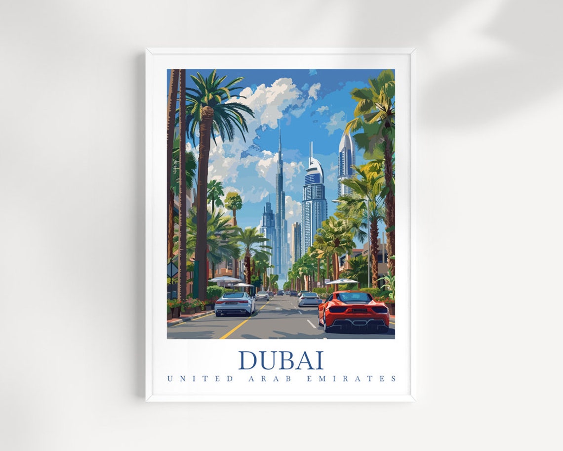 Dubai United Arab Emirates Palm Boulevard Burj Khalifa Travel Poster