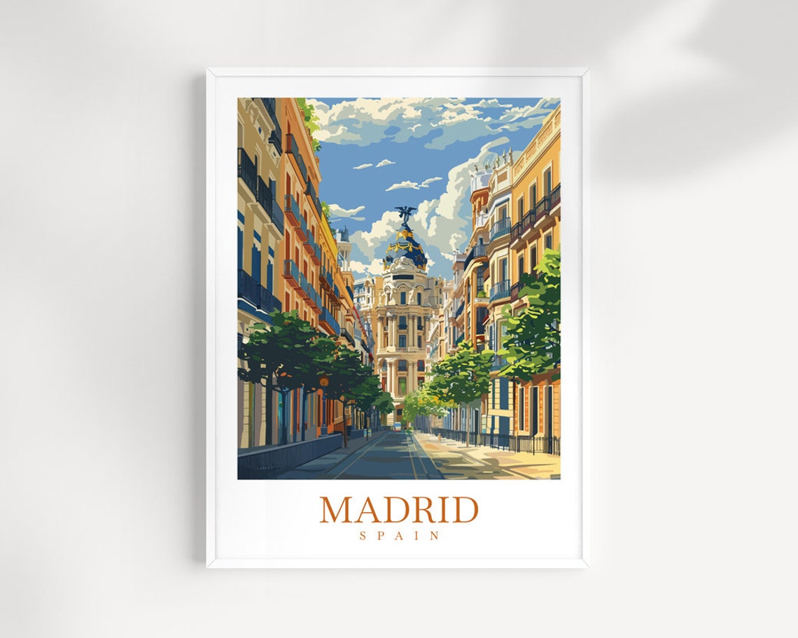 Madrid Gran Via Street With Metropolis Building Spain Travel Poster