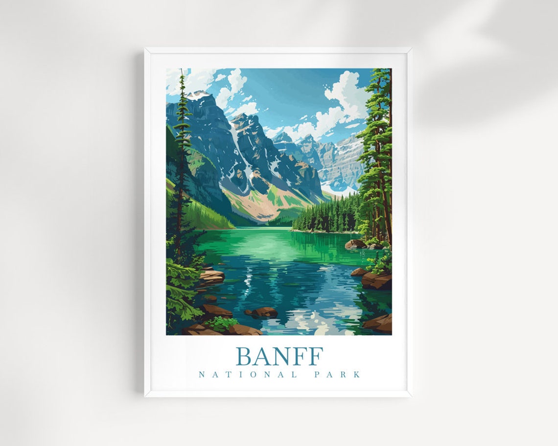 Banff National Park Glacial Lake Rocky Peaks Vintage Travel Poster