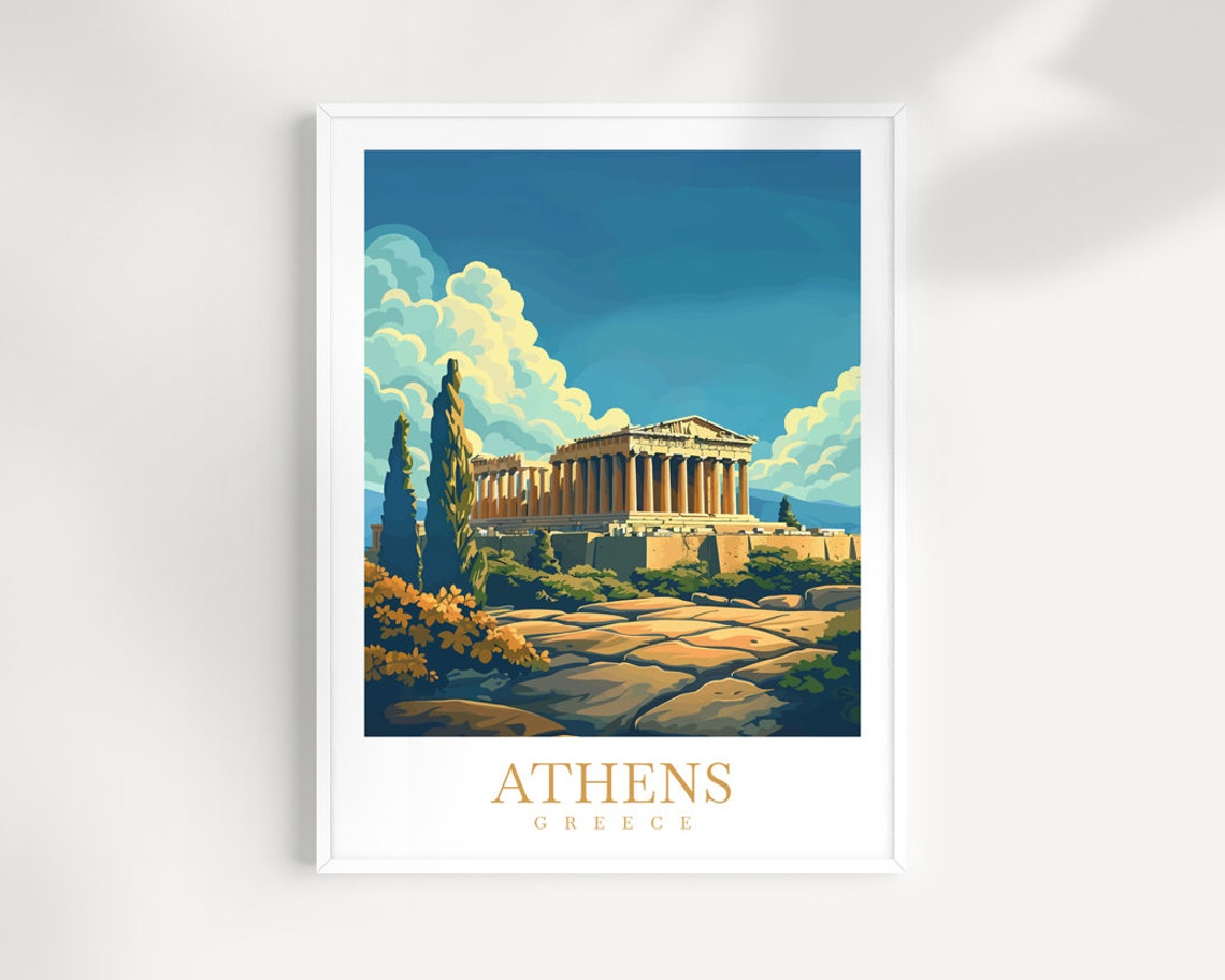 Athens Greece Parthenon Acropolis Cypress Vintage Travel Poster