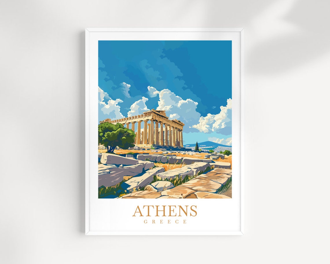 Athens Parthenon Ruins Under A Bright Blue Sky Greece Travel Poster