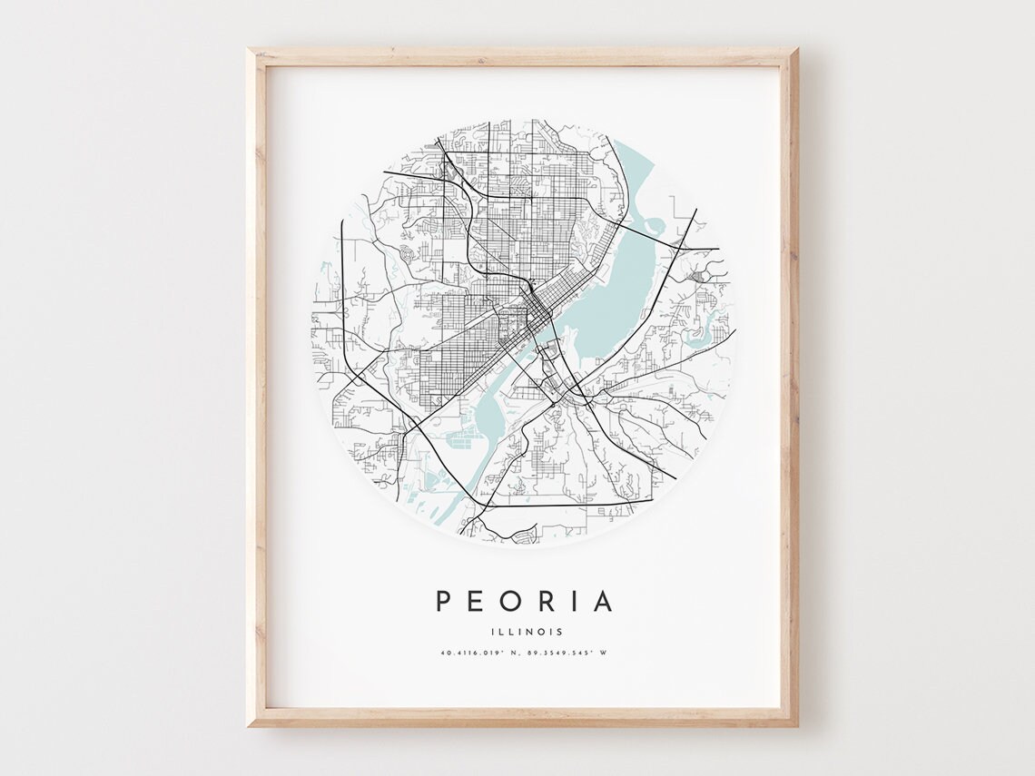 Peoria Illinois Map Print Modern City Street Art