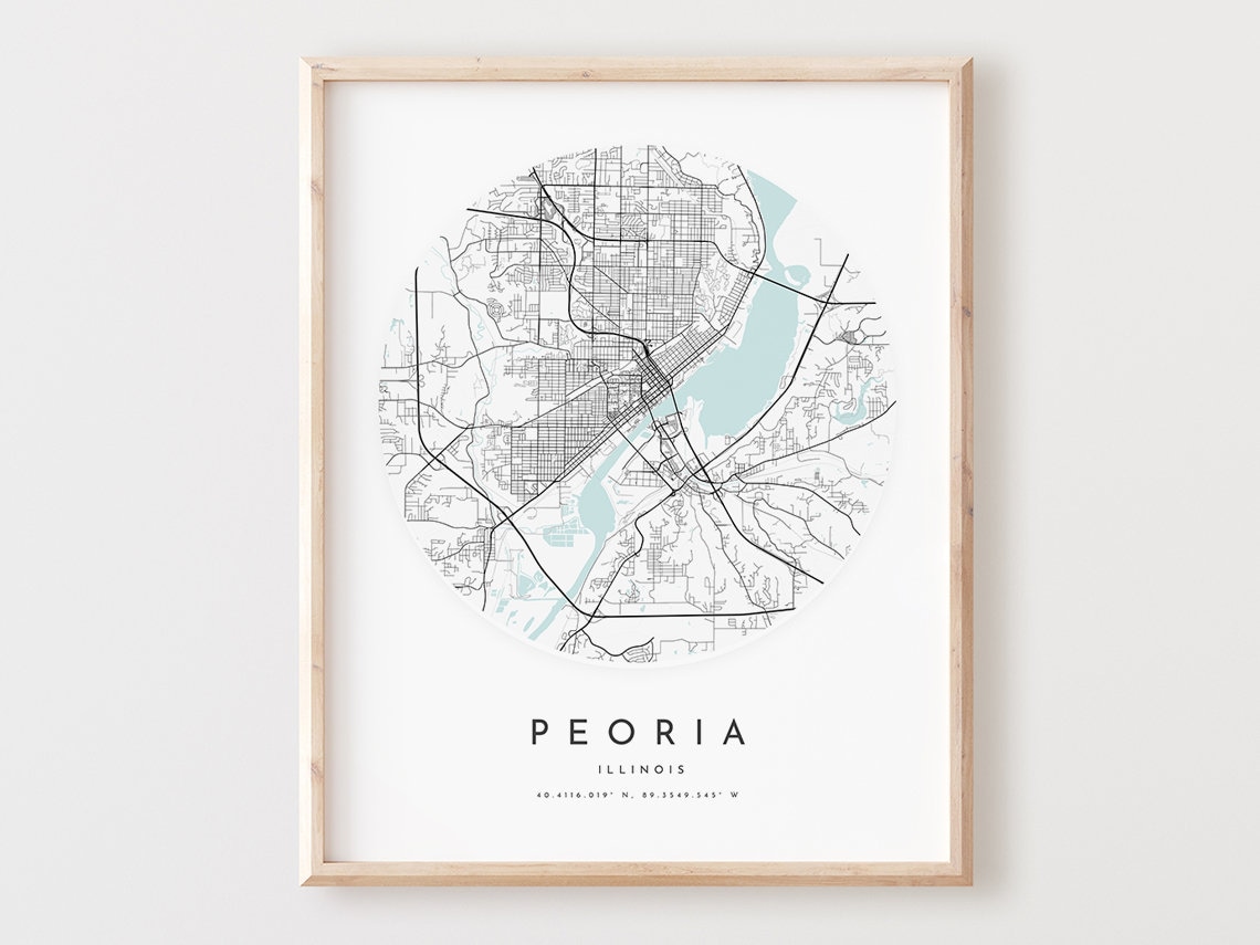 Peoria Illinois Minimalist City Street Map Circle Modern Art Poster