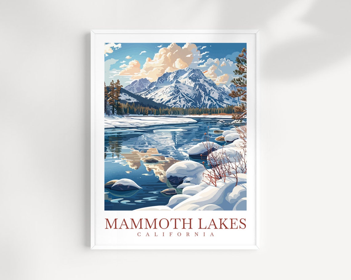 Mammoth Lakes California Snowy Peaks Winter Scene Travel Poster