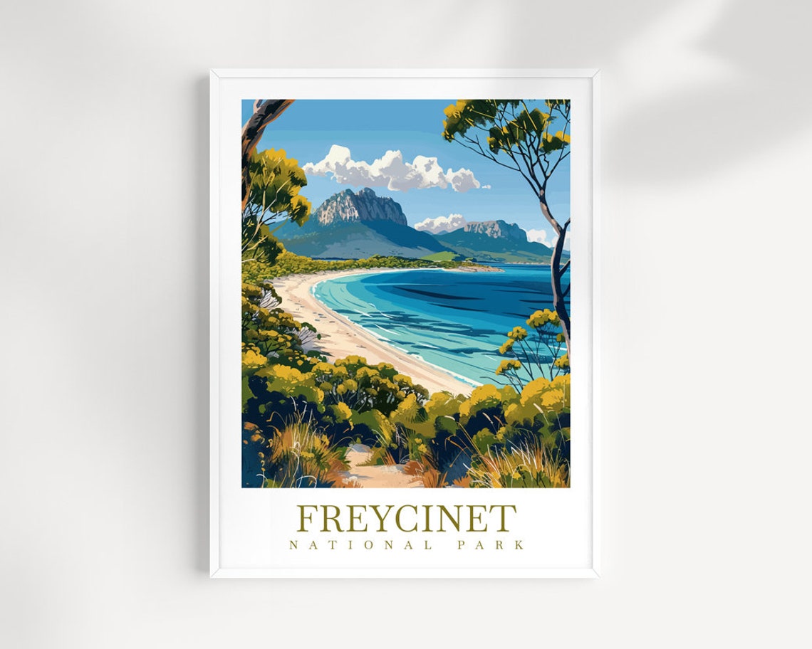Freycinet National Park Tasmania Turquoise Bay Beach Travel Poster