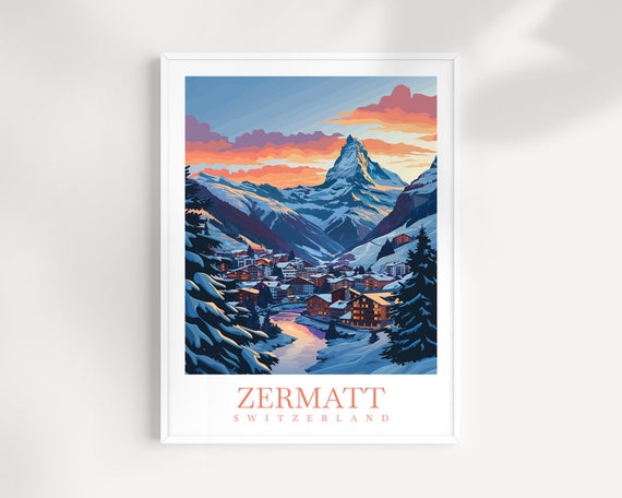 Zermatt Travel Print Wall Art Switzerland Wall Hanging Home Dcor Zermatt Gift Art Lovers Ski Art Lover Gift Zermatt Print Skiing Zermatt