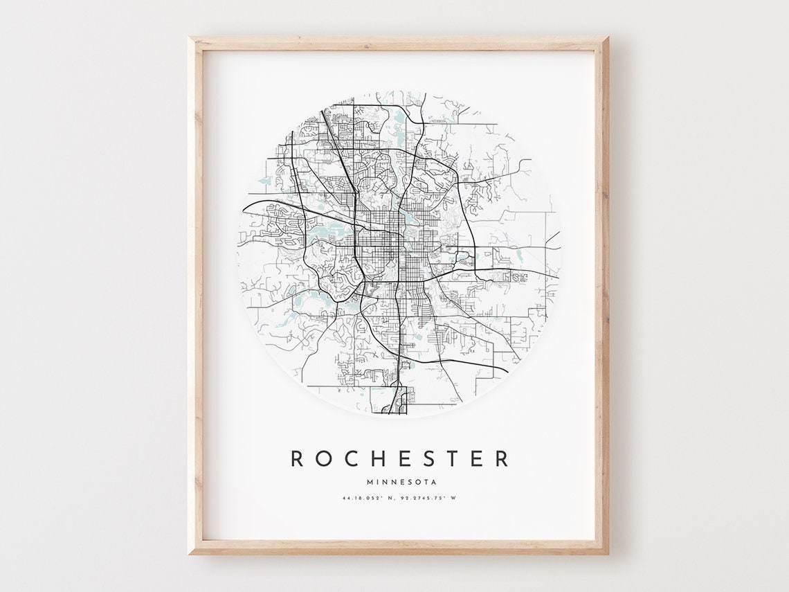 Rochester Minnesota Minimalist Circular City Map Black White Poster