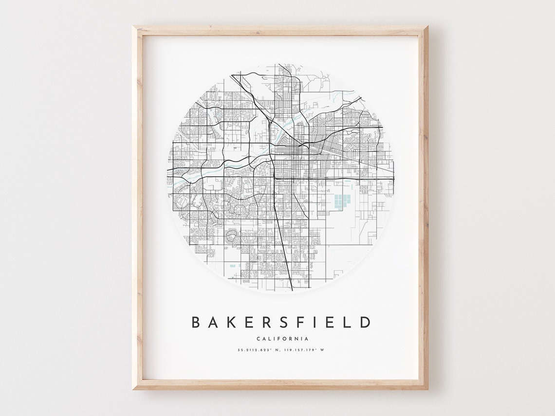 Bakersfield California City Map Minimalist Round Street Plan Poster