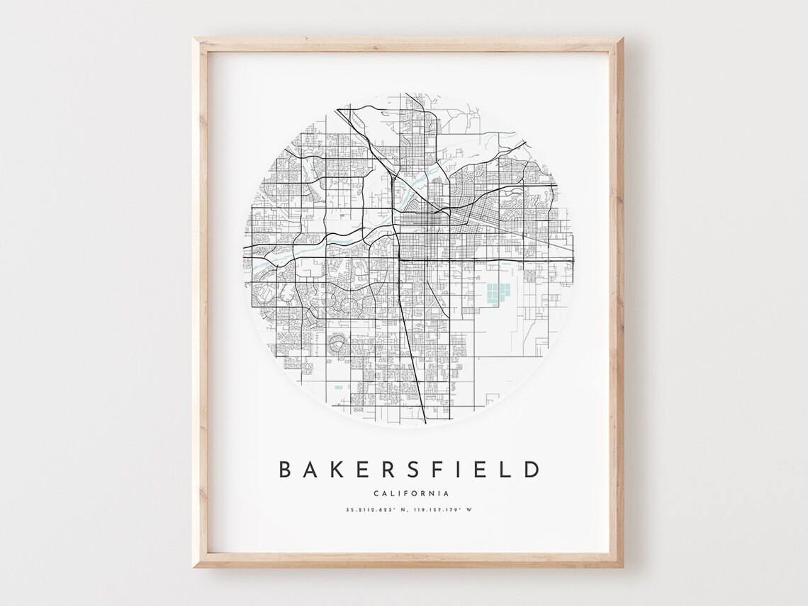 Bakersfield Map Print Modern City Wall Art