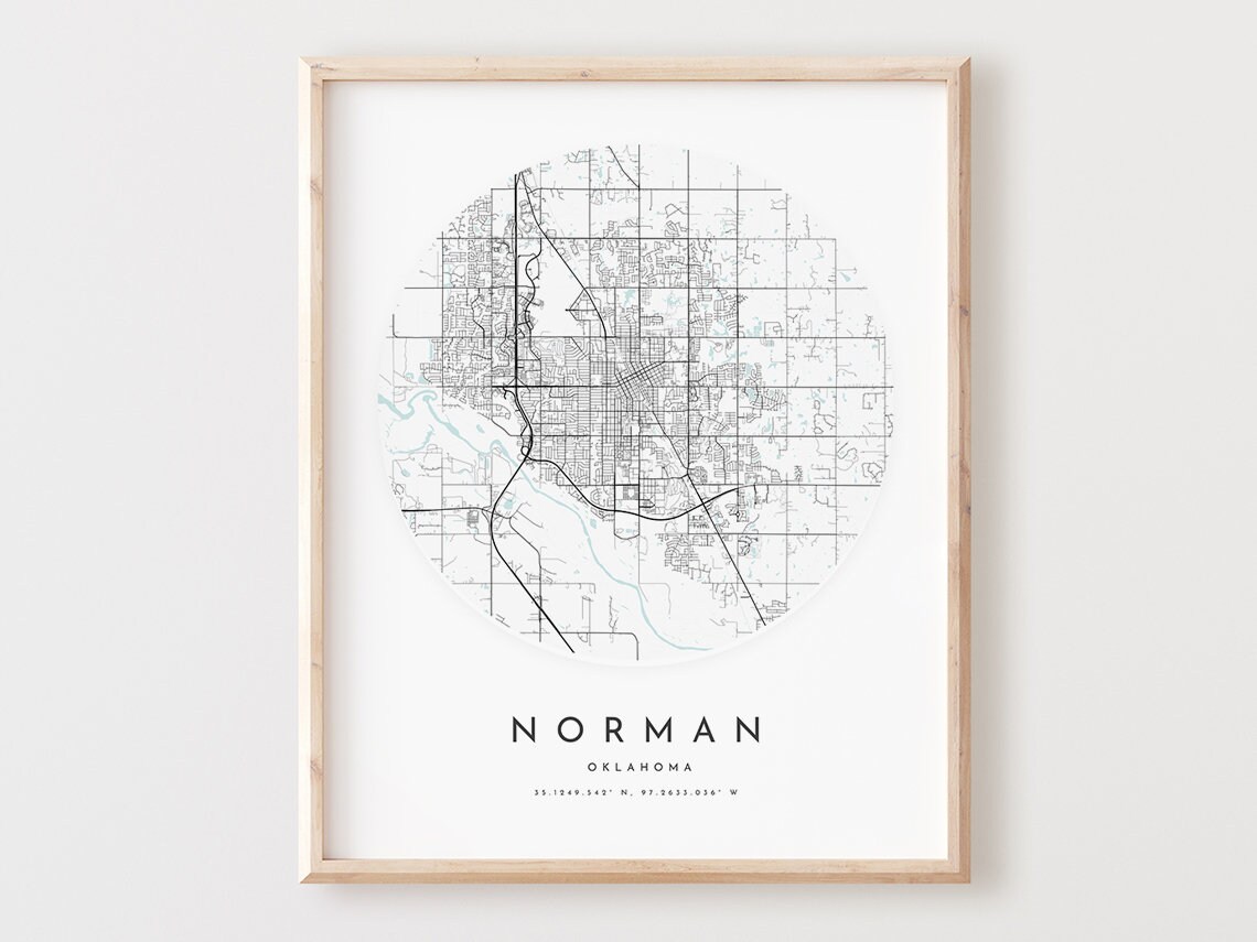 Norman Oklahoma Map Print Minimalist City Street Art