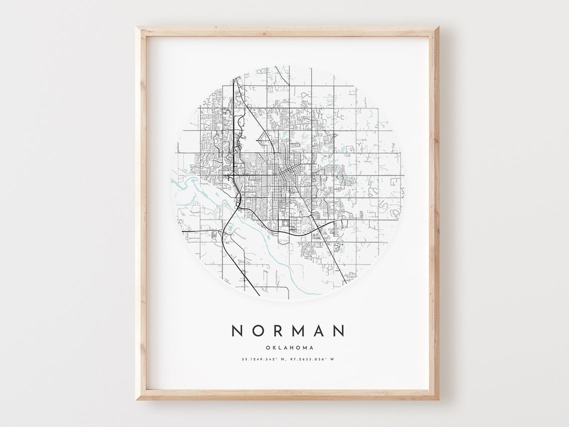 Norman Oklahoma Scenic City Map Minimalist Round Street Art Poster