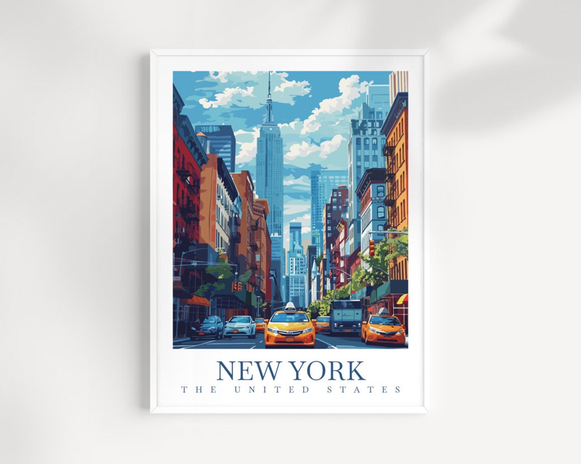 New York City Yellow Taxis and Empire State Street Scene Poster