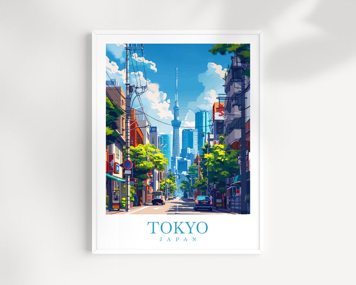 Tokyo Skytree Tower Over A Sunny City Street Japan Travel Poster