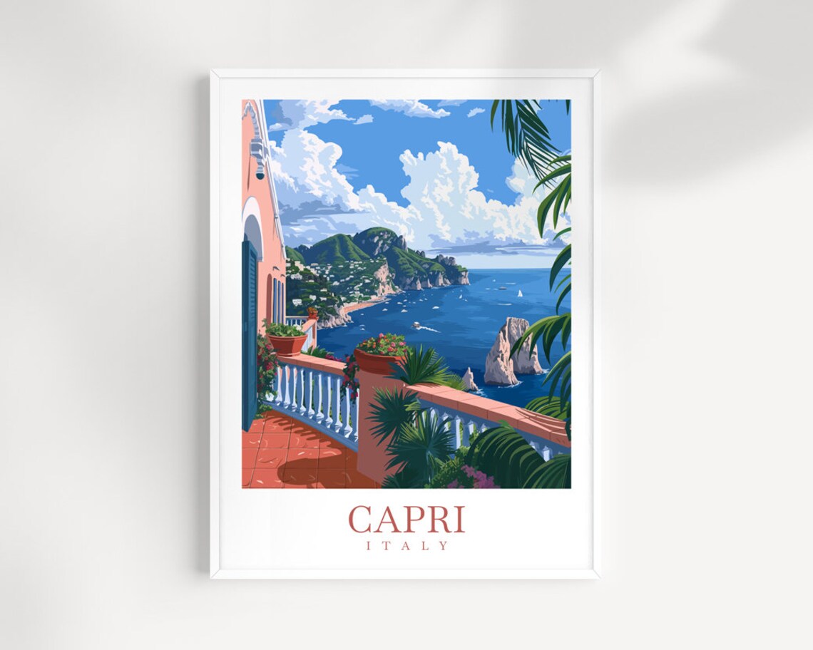 Capri Italy Terrace Sea View Faraglioni Rocks Island Travel Wall Art
