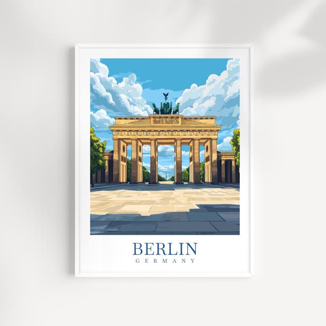 Berlin Brandenburg Gate Plaza Blue Sky Vintage Travel Poster