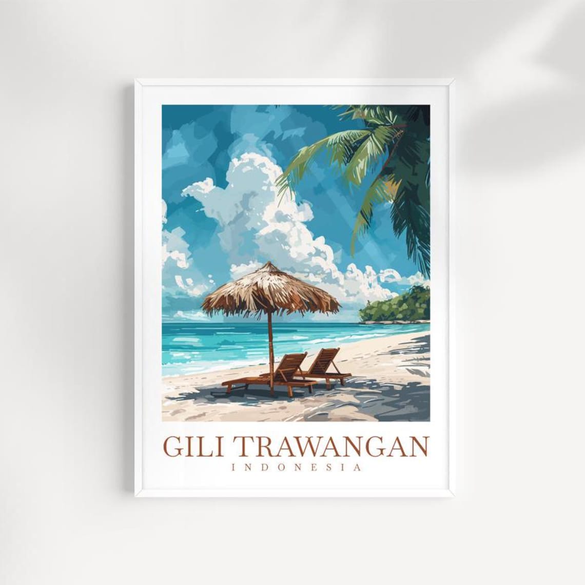 Gili Trawangan Indonesia Tropical Beach Umbrella Loungers Poster