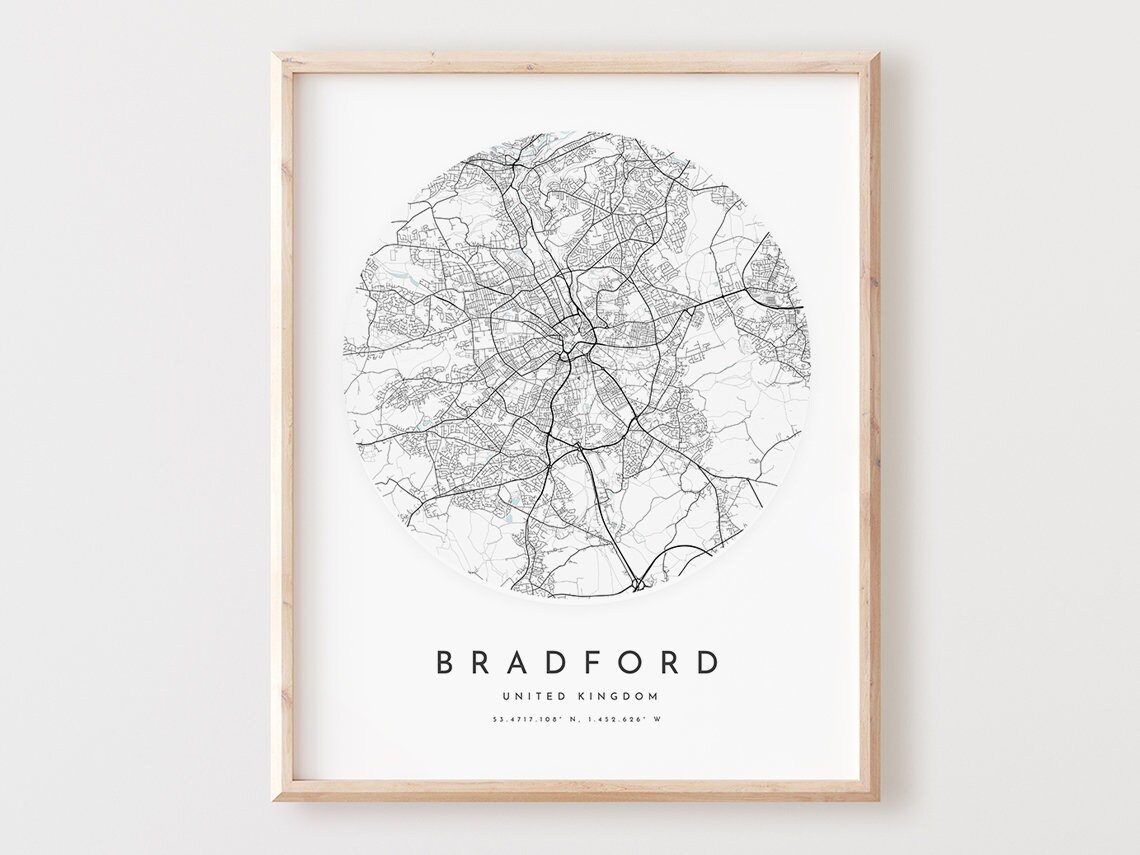 Bradford Map Print Modern City Street Art Poster