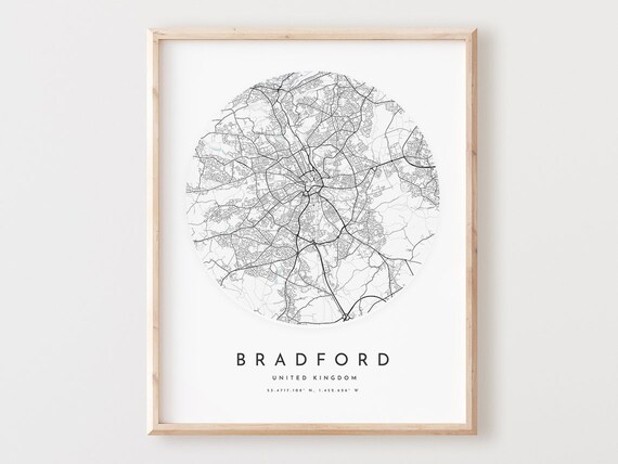 Bradford Map Print Modern City Street Art Poster
