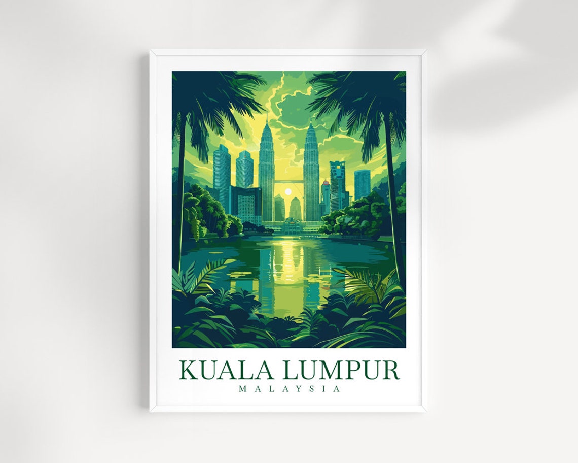 Kuala Lumpur Malaysia Petronas Towers Sunset Lake View Poster