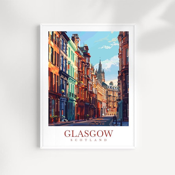 Glasgow Scotland Colorful Historic City Street And Spire Poster