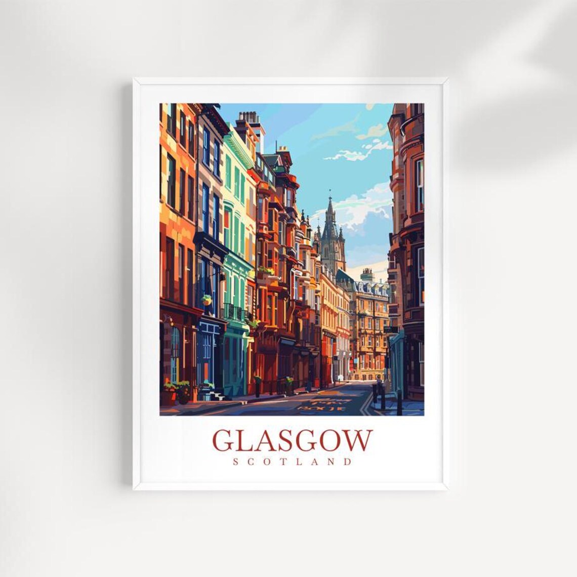 Glasgow Scotland Colorful Historic City Street And Spire Poster