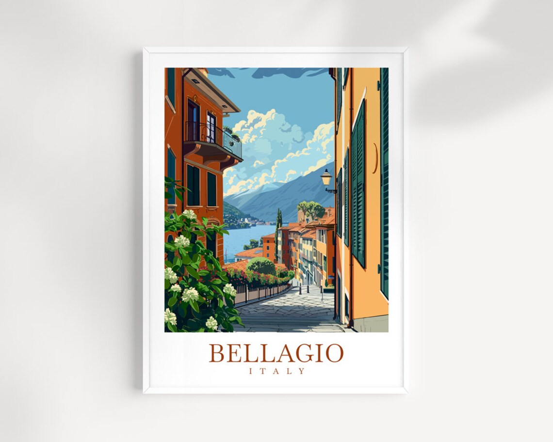 Bellagio Italy Lake Como Charming Street Scene Travel Poster