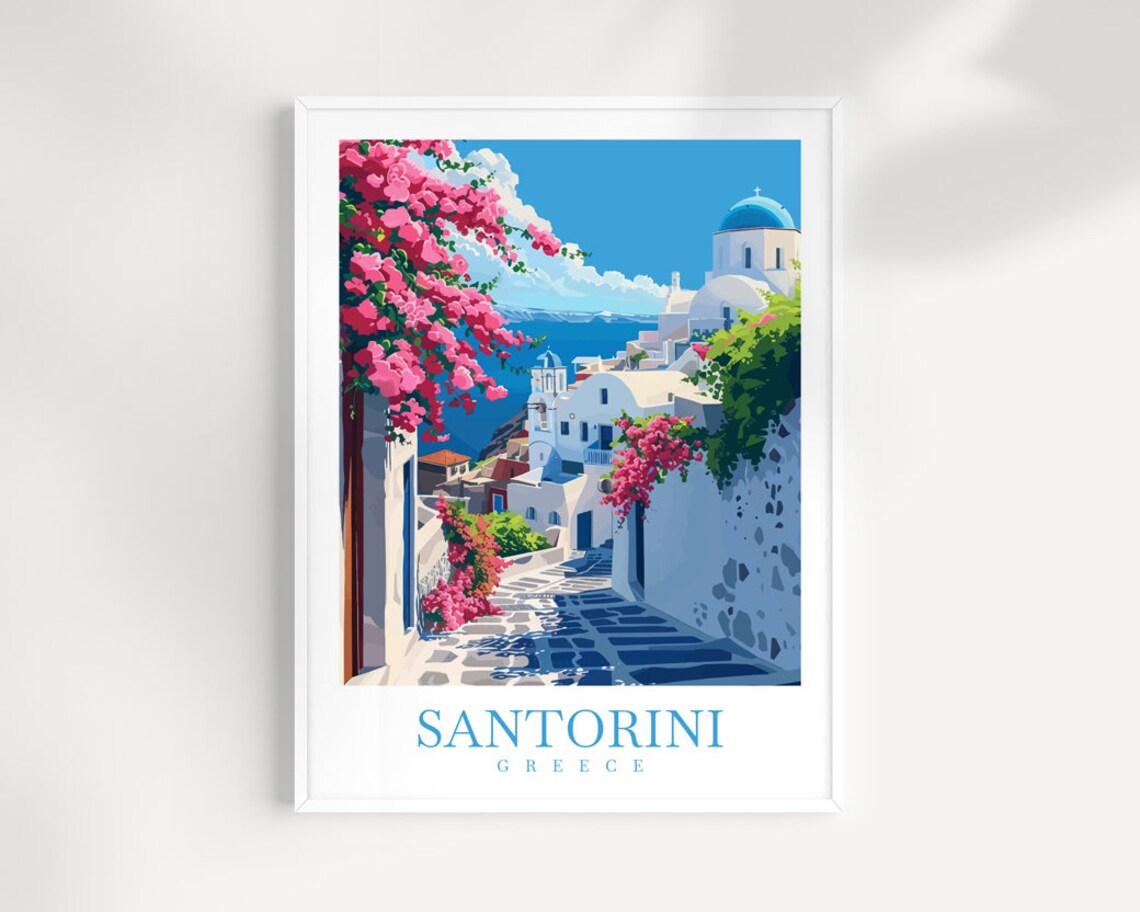 Santorini Travel Poster, Greece and Aegean Sea