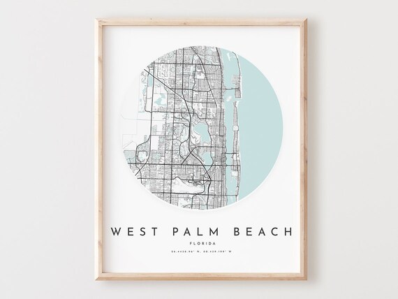 West Palm Beach Map Art Print Florida City Street Decor